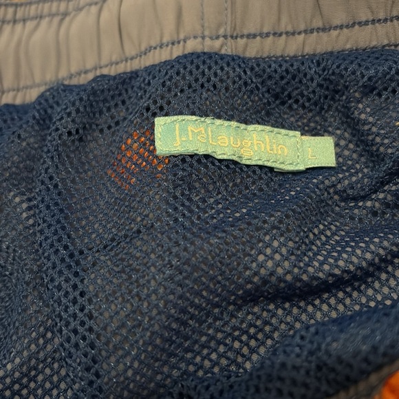 J. McLaughlin Men's Blue Swim Shorts with Orange Accents - large - Picture 2 of 6